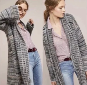 Cardigan Anthropologie XS Akemi Kin lana di alpaca aperto davanti linea lunga oversize - Foto 1 di 13