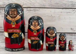 Florida Panthers Hockey Sport Doll 7.08" Hand Painted Ukrainian Nesting Doll - Picture 1 of 10