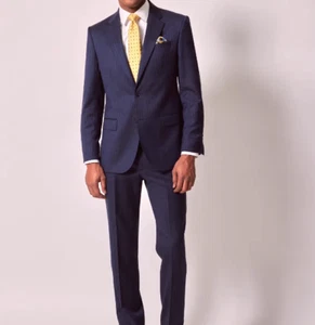 2024 JOS A BANK *SIGNATURE GOLD* Navy Blue Track Stripe Full Suit 46R Wool - Picture 1 of 9