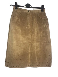Terry Lewis Classic Luxuries Size 12 Camel Suede Leather Studded Skirt - Picture 1 of 8