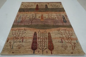 6 x 8 ft Brown tree of life Gabbeh Afghan Hand Knotted Wool Tribal Rug - Picture 1 of 18