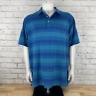 Peter Millar Shirt Men's XL Polo Golf Blue Striped Golfing Polyester Blend