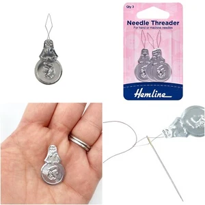 Needle Threader Pack of 3 Metal Easy to Use for Hand or Machine Needles - Picture 1 of 7