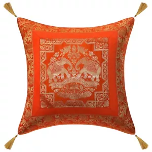 Orange Cushion Cover Brocade Jacquard Gypsy Bohemian Tribal Ethnic Hippie Pillow - Picture 1 of 5