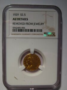 1929 $2.5 Gold Quarter Eagle, NGC AU Details Removed from Jewelry