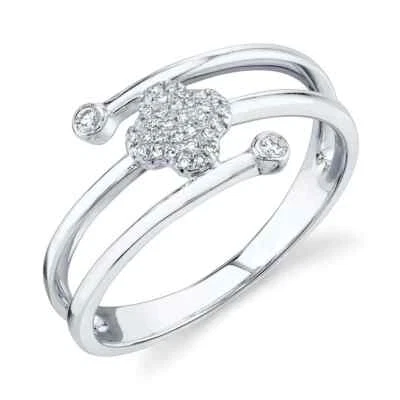 Anillo espiral envolvente trébol diamante oro blanco 14K natural 0,10 CT corte redondo pavé Foto 1 de 4