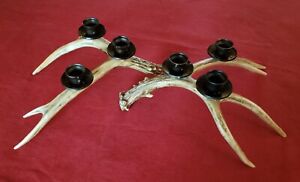 2  Faux Antler Candelabra Taper Candle with Brass Candle Holders