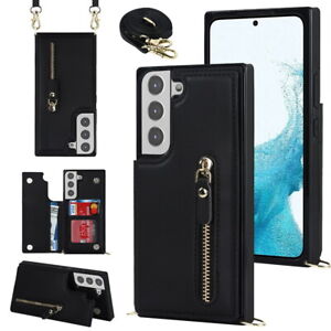 Leather Card Slot Zipper Crossbody Wallet Case Cover for Samsung S20 S21 S22 S23