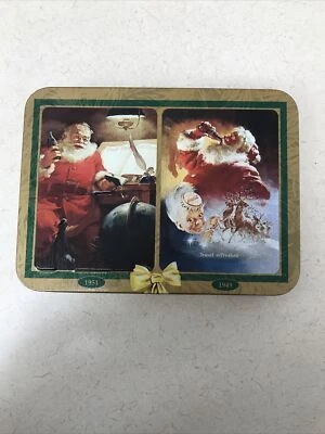 Vintage Coca Cola CHRISTMAS PLAYING CARDS 2 SEALED DECKS 1997  TIN BOX NEW - Image 1 of 4