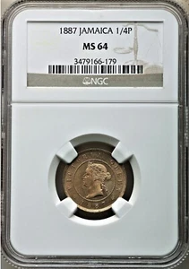 Jamaica 1887 1/4P in NGC MS 64 - Picture 1 of 2