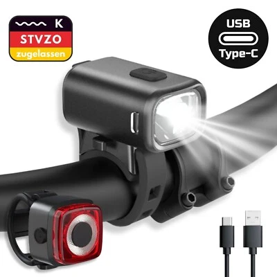 Fahrradlicht Set StVZO LED Fahrrad Beleuchtung Akku Scheinwerfer Rücklicht - Bild 1 von 4