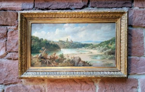 Isarauen Schloss Grünwald Pullach. EDUARD HEINEL (*1835 München) Antik Ölgemälde - Bild 1 von 12