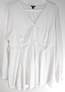 Torrid Womens White Eyelet Babydoll Blouse Boho Peasant Lacy Cottagecore Sz 2X - Picture 1 of 9