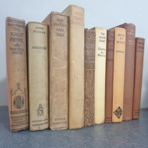 10 X NEUTRAL TONED Bundle of Distressed Vintage Antique Random Books Decor - Picture 1 of 2