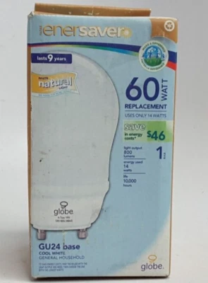 enersaver White Natural Light, 60 Watt Replacement 800 Lumens GU24 base Bulb 14W - Image 1 of 3