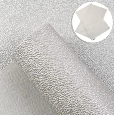 Solid Silver Litchi Texture FAUX LEATHER SHEET 9" x 12" WHOLESALE 1099262