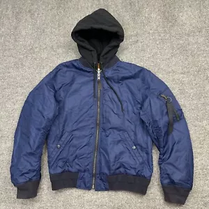 Coach Hooded Nylon MA-1 Bomber Jacket Navy Black Full Zip Sz Small - Picture 1 of 11