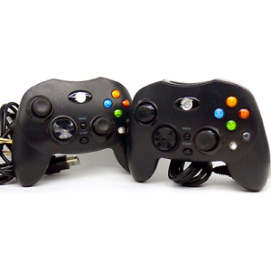2 Xbox Pelican Wired Controllers Black PL-2057 Cleaned Tested Great Cond