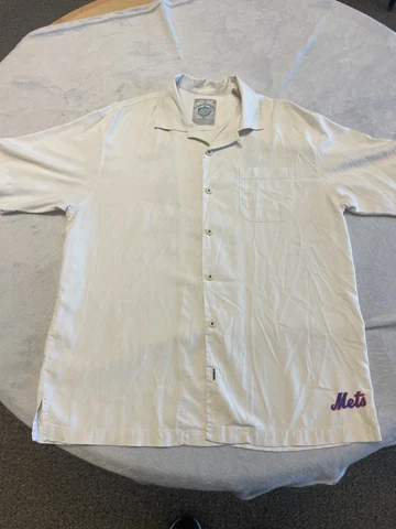 Tommy Bahama Silk Embroidered Cream Americas National Pastime Mets Large Shirt Cover