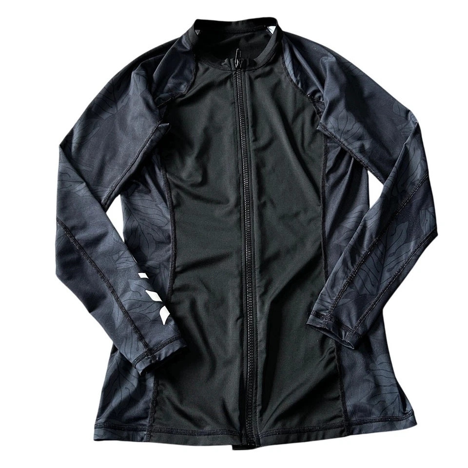 Купальный костюм Hurley Rash Guard размер XS черный с цветочным рисунком на молнии пляж океан лето - Изображение 1 из 4