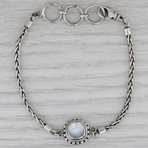 Lucine Bali Mother of Pearl Bracelet Sterling Silver Wheat Chain 7.5" - Picture 1 of 6