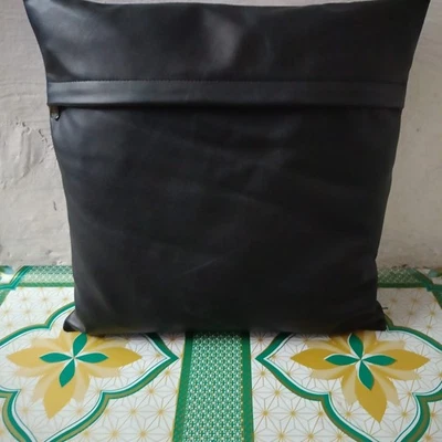 Blue & Black Leather Cushion Pillow Cover 100% Real leather Bedroom CushionCover - Image 1 of 4