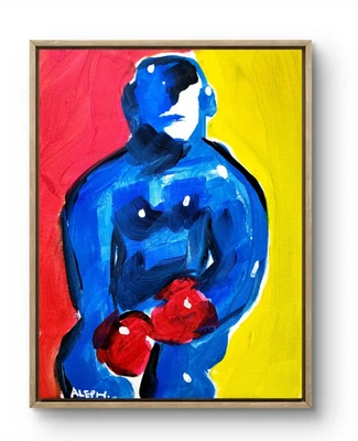 Arte Original Boxer Sentado 14x11 Arte Pop Contemporáneo Pintura Acrílica Firmada Foto 1 de 4