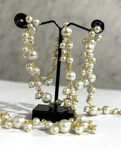 8mm 6mm White Pearl Cluster Chain Gold Plated Fashion Jewelry Necklace DIY - Picture 1 of 9