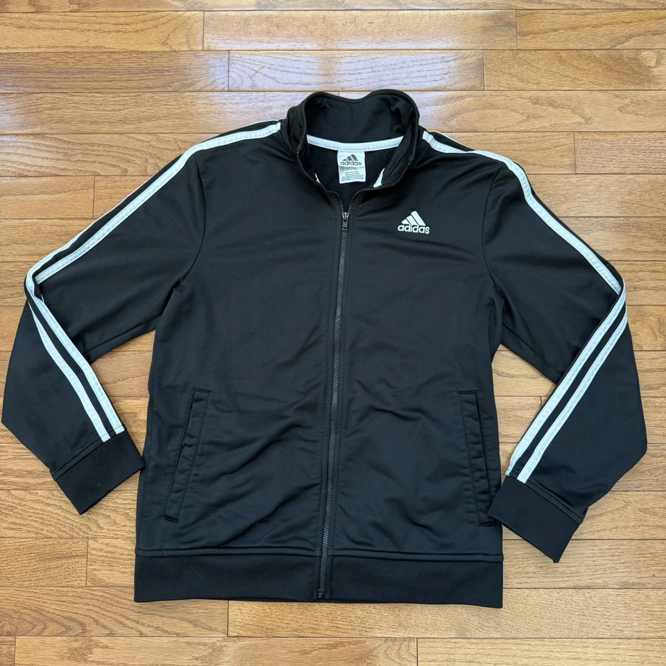 Adidas Chaqueta de Pista Jóvenes Niños Grande 14/16 Negro Gris Cremallera Completa Parque Infantil Deportes Foto 1 de 4