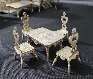 Antique 800 Sterling Silver German Miniature Table and Chairs Set Dollhouse 5pcs - Picture 1 of 24