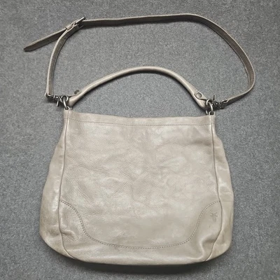 Frye Melissa Hobo Washed Leather Crossbody Shoulder Bag Light Gray Distressed - Image 1 of 4