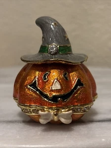 ART FORM Jack O Lantern Pumpkin Hinged Trinket Box Happy Jack Work Of Art Enamel - Picture 1 of 9