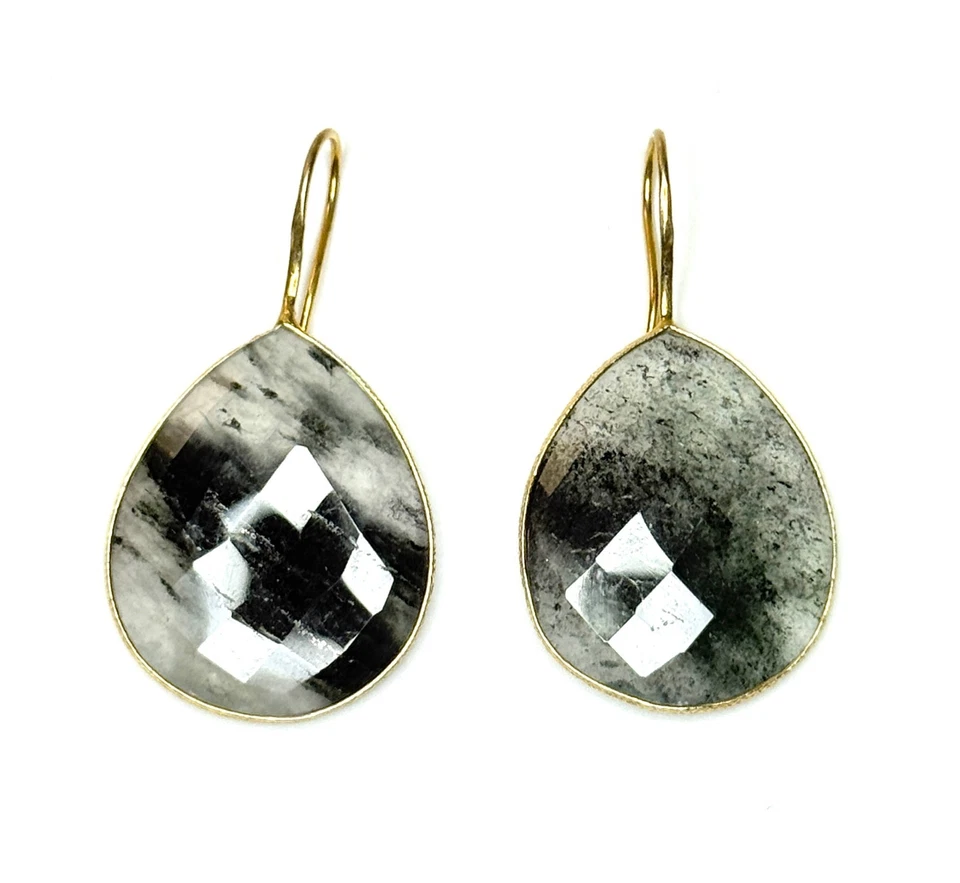 Delicious 14K gold vermeil Jemma Sands Black Rutilated Quartz drop earrings! - Image 1 of 3