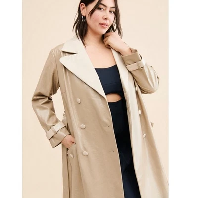 Novo Trench Coat Anthropologie Colorblock Couro Vegano $250 PLUS 2X   - Imagem 1 de 4