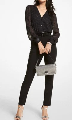 Macacão Michael Kors Dot Jacquard e Crepe Tamanho 2 Preto Brilhante NOVO - Imagem 1 de 4