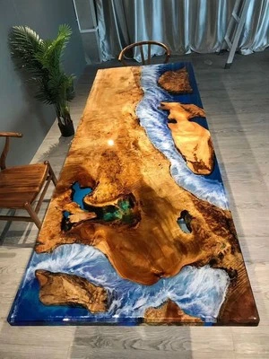 Ocean epoxy resin wooden table top | Modern Luxury Furniture Table Top Decor - Image 1 of 4