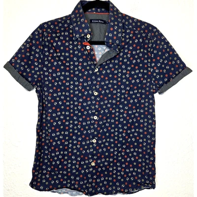 Stone Rose Mens Button Up Shirt XS Navy Floral Skull Print Poplin Stretch Rock - Image 1 of 4