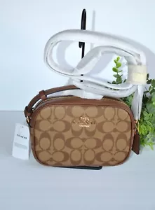 NWT COACH C9926 MINI JAMIE CAMERA BAG IN SIGNATURE CANVAS LEATHER KHAKI/SADDLE - Picture 1 of 6