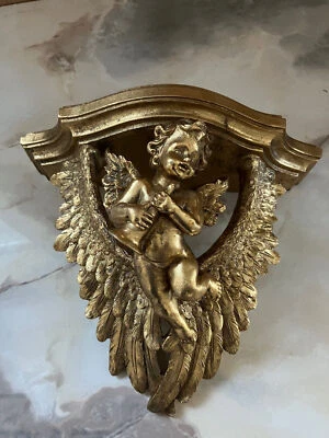 Schöne Wandkonsole mit Engel  Barock Antik  Gold Länge 21 cm Breite 24 cm - Bild 1 von 4