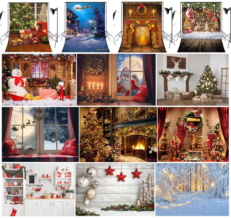 10X10FT 5X7FT XMAS Tree Fireplace Santa Wood Photo Background Vinyl Backdrop - Image 1 of 4
