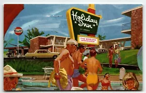 Postkarte Holiday Inn Zeichnung Golf Tankstelle UNP - Bild 1 von 2