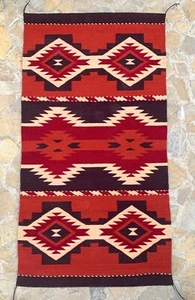 Brick Red Hand Woven Wool Zapotec Rug, Vertical or Rectangle Geometric Tapestry - Picture 1 of 9