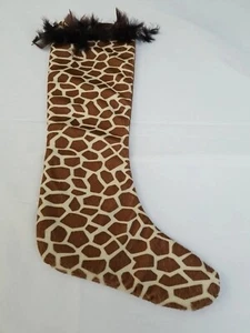 Giraffe Print With Black Feather Edge Long Christmas Stocking - Picture 1 of 5