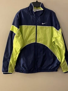 Vtg 90s Jacket NIKE Windbreaker Blue/Green Logo Nylon Boys Kids LARGE 12-14 - Picture 1 of 10
