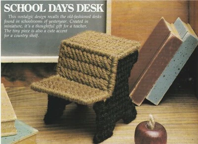 Mini Old-Fashioned School Desk - 2-1/4"x2-1/4"x3"d - Plastic Canvas Pattern ONLY - Image 1 of 2