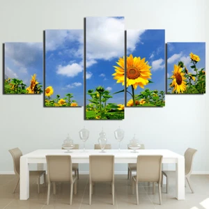 Sunflowers Blue Sky Landscape Canvas Prints Painting Wall Art Home Decor 5PCS - Picture 1 of 2