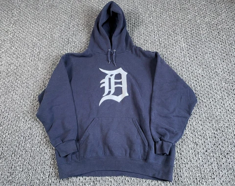 Detroit Tigers Logo Hoodie Sweatshirt Adult Medium Dark Blue Embroidered Retro Cover