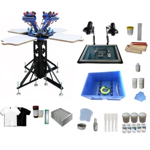 4 Color 4 Station Silk Screen Printing Kit Rotary Shirt Press Printer Shirt DIY - Picture 1 of 8