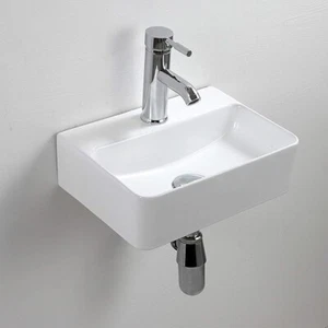 Lavandino in ceramica bianca rettangolare compatto da parete per piccolo bagno - Foto 1 di 7
