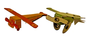 TWO 1930s Cracker Jack Premium Prize Airplanes Tin Litho Vintage Toy - Picture 1 of 7